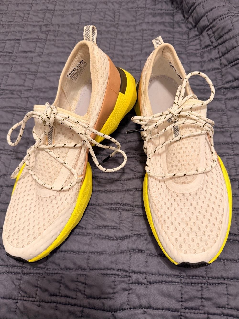 Light Cream Athletic Sneakers with Yellow Accent